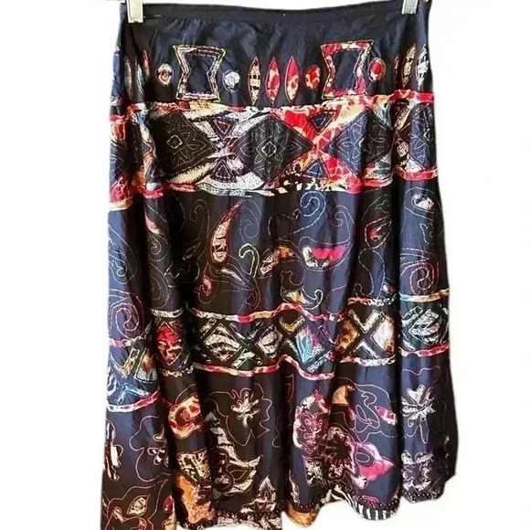 Chicos size 1 black embroidered India batik print long midi skirt. EUC. - Picture 2 of 10